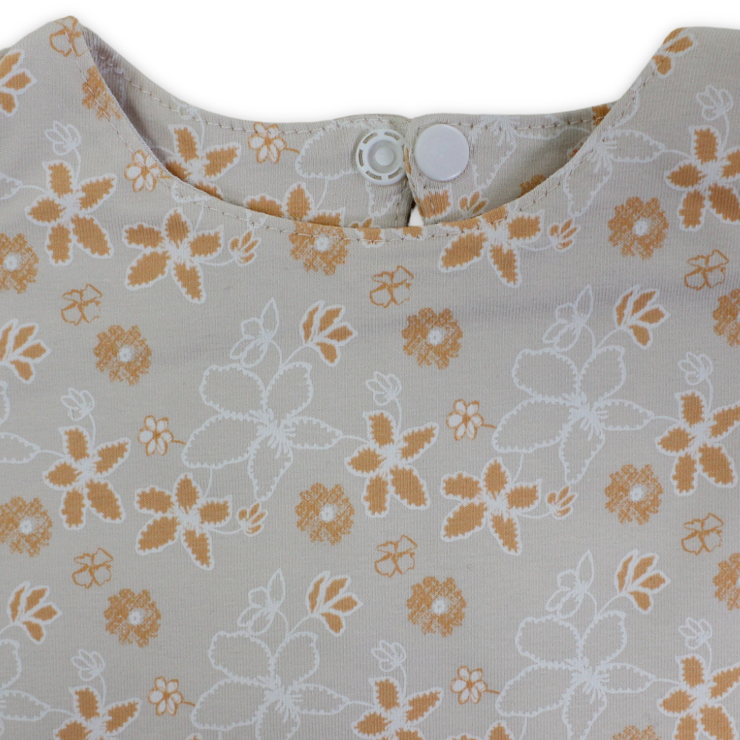 Cotton Baby Bib – Beige with Flowers Print