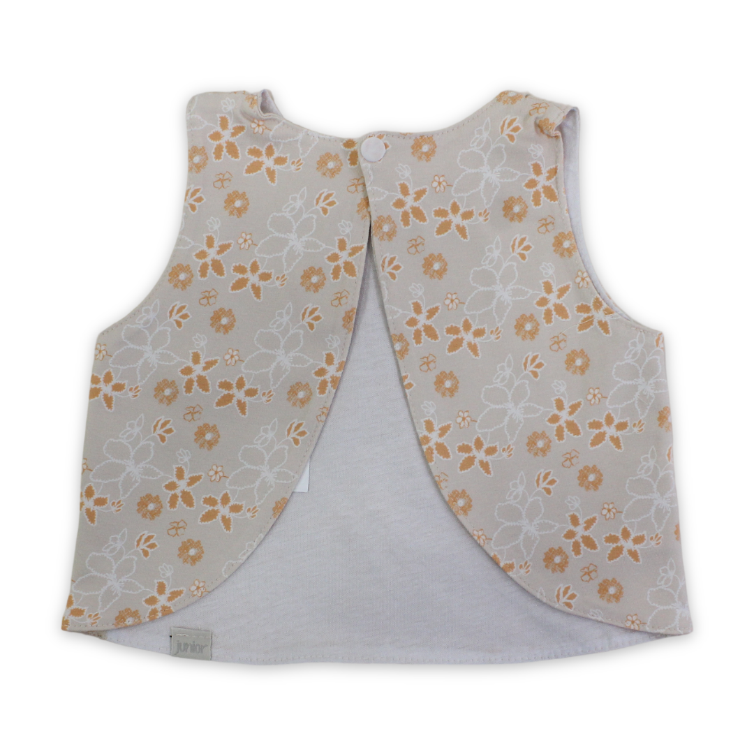 Cotton Baby Bib – Beige with Flowers Print