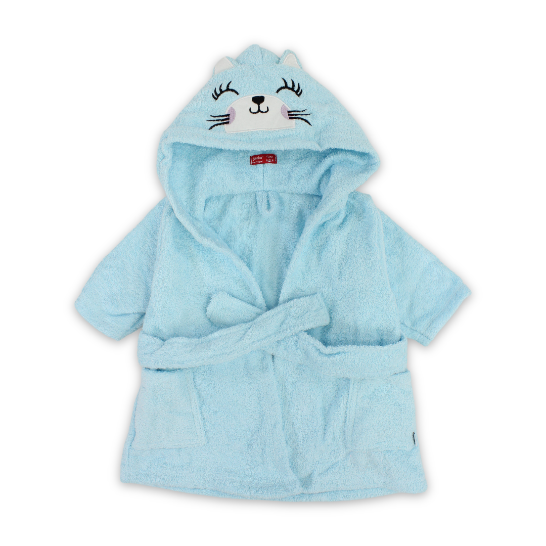 Unisex Baby Cotton Hooded Towel – Aqua with Cat Design