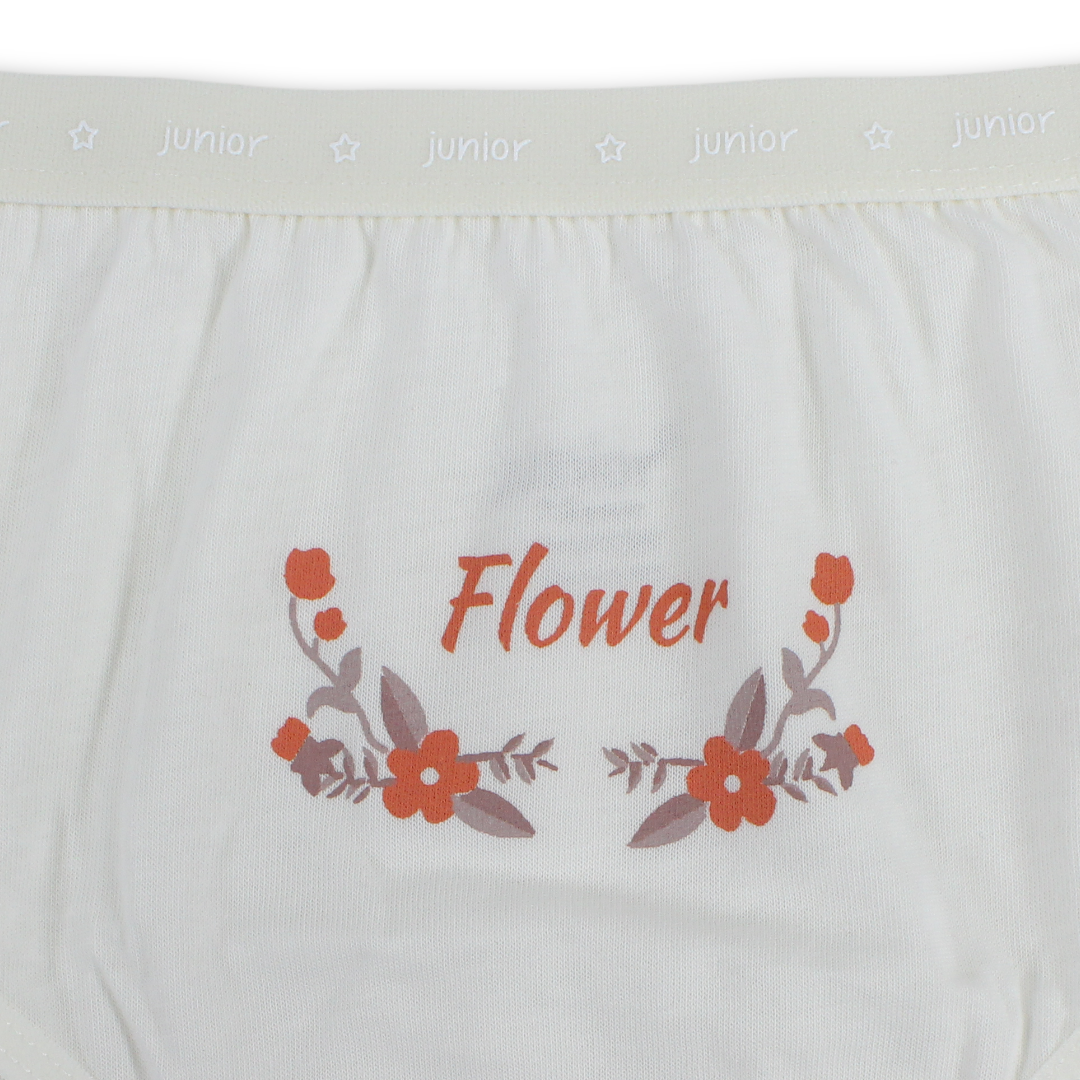Girls Cotton Pantie – Off-White with "Flower" Print
