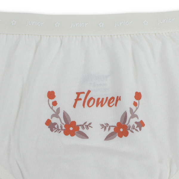 Girls Cotton Pantie – Off-White with "Flower" Print