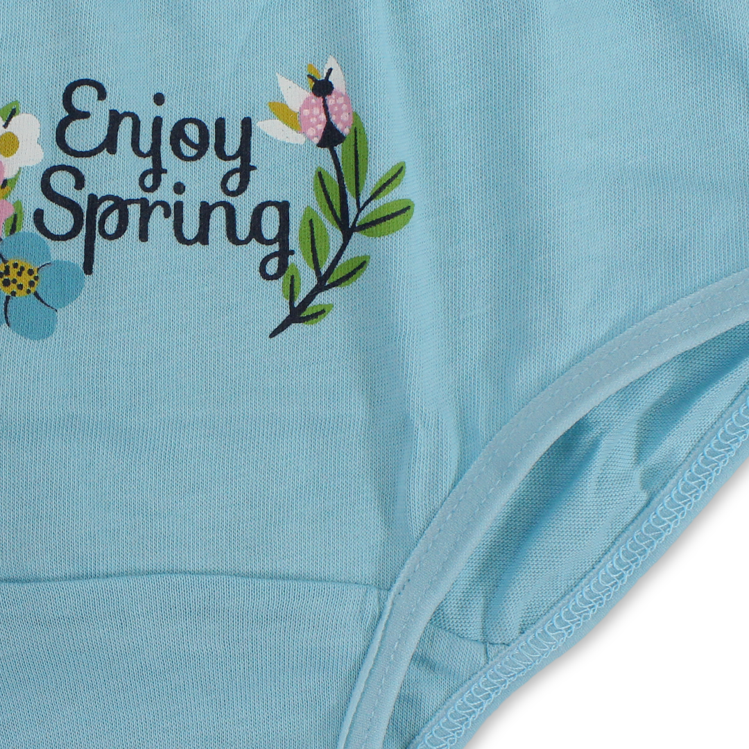 Girls Cotton Pantie – Aqua with "Enjoy Spring" Print