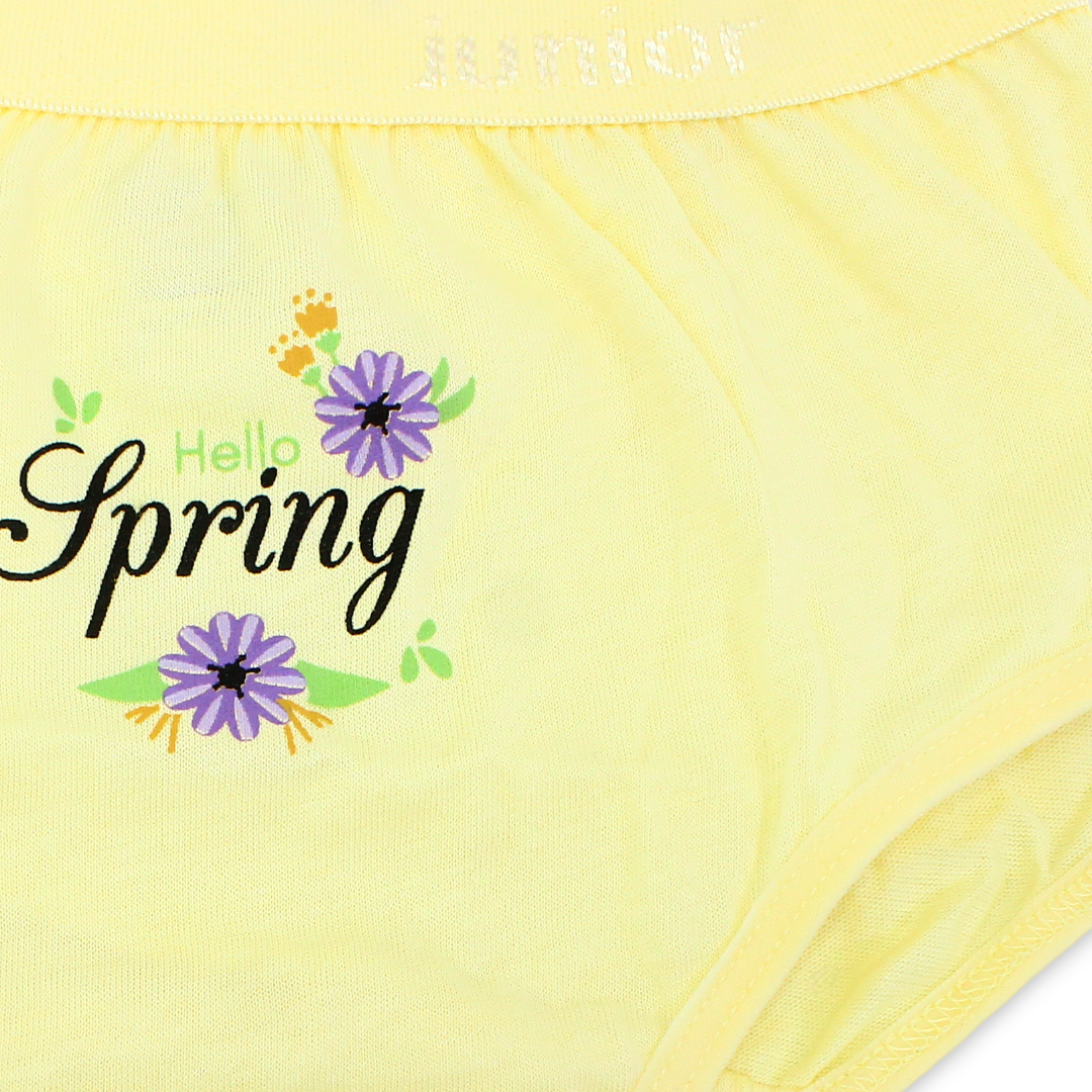 Girls Cotton Pantie – Yellow with "Spring" Print