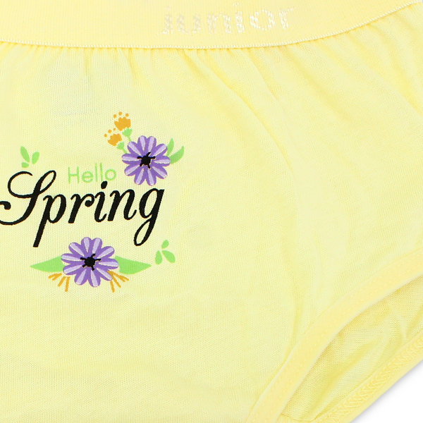Girls Cotton Pantie – Yellow with "Spring" Print