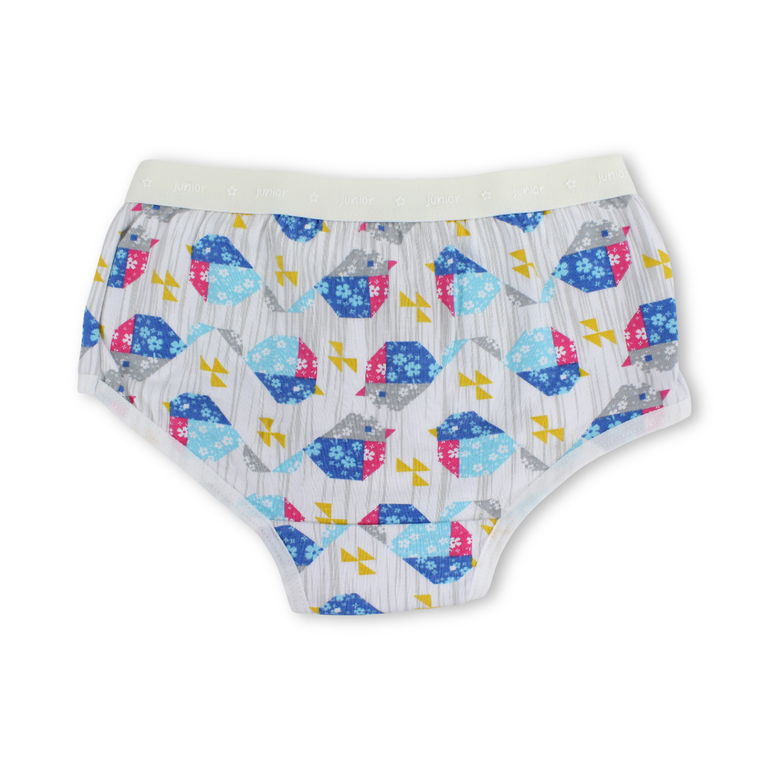 Girls Cotton Pantie – Off-White with Birds Print