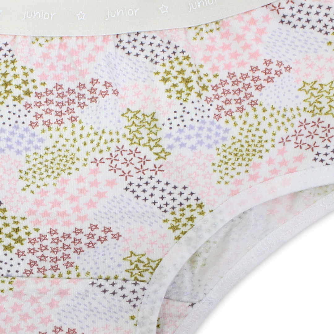 Girls Cotton Pantie – Off-White with "Stars" Print