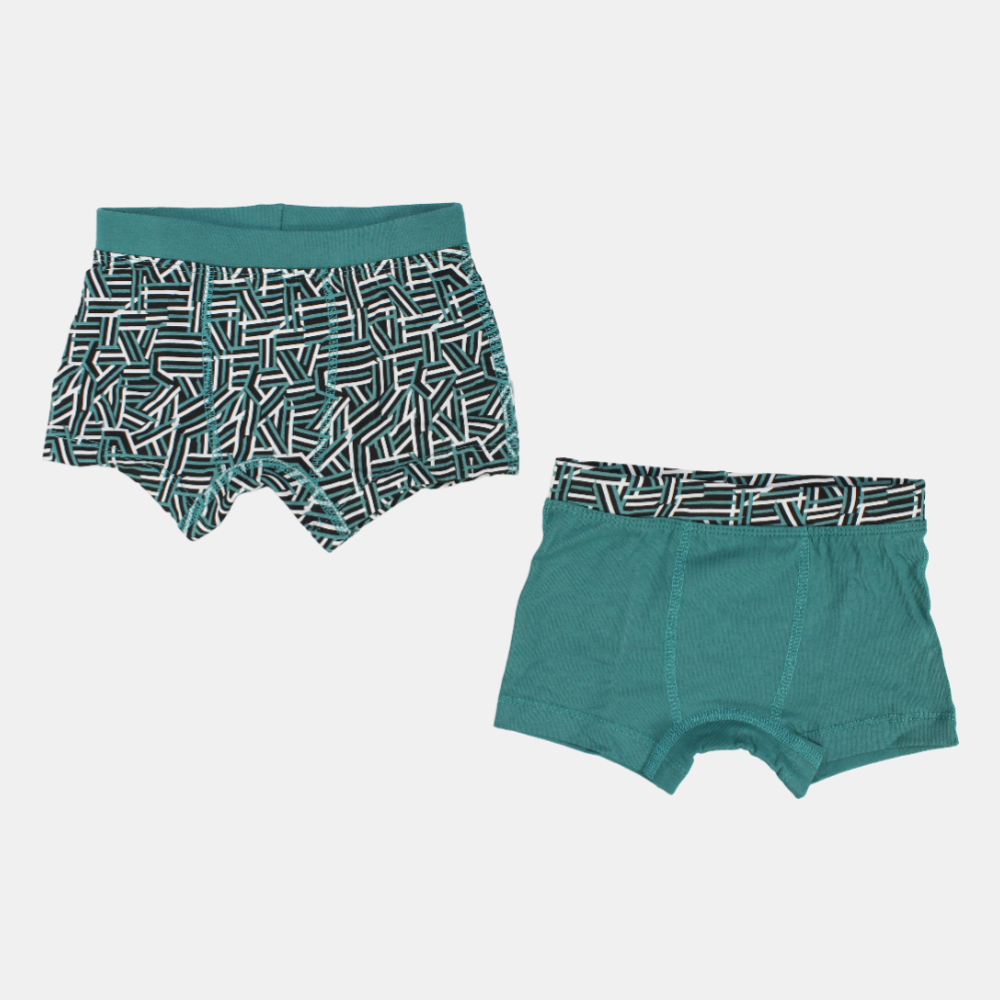 Boys Cotton Boxer Shorts – Green (Pack of 2)
