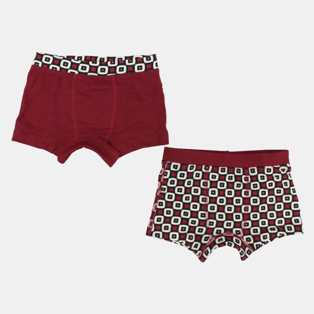 Boys Cotton Boxer Shorts – Maroon (Pack of 2)