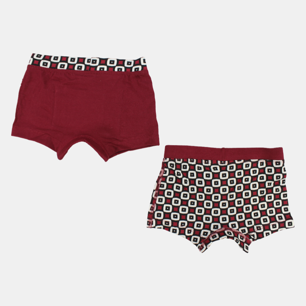 Boys Cotton Boxer Shorts – Maroon (Pack of 2)
