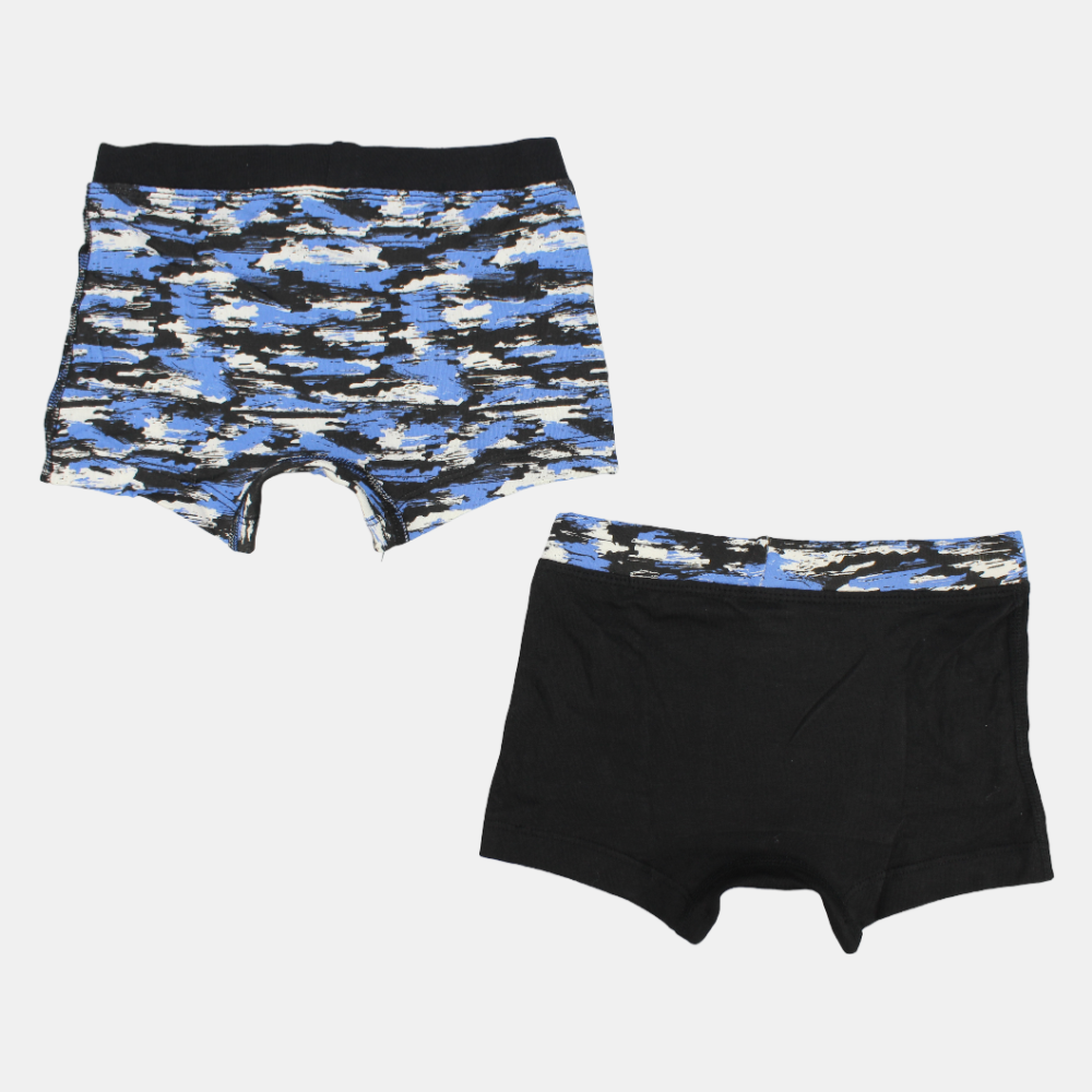 Boys Cotton Boxer Shorts – Black & Blue (Pack of 2)