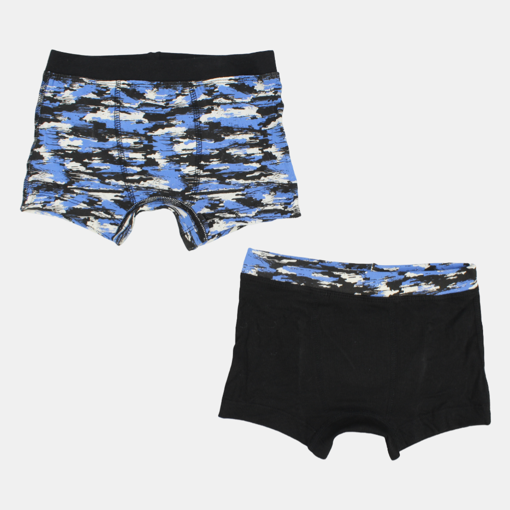 Boys Cotton Boxer Shorts – Black & Blue (Pack of 2)