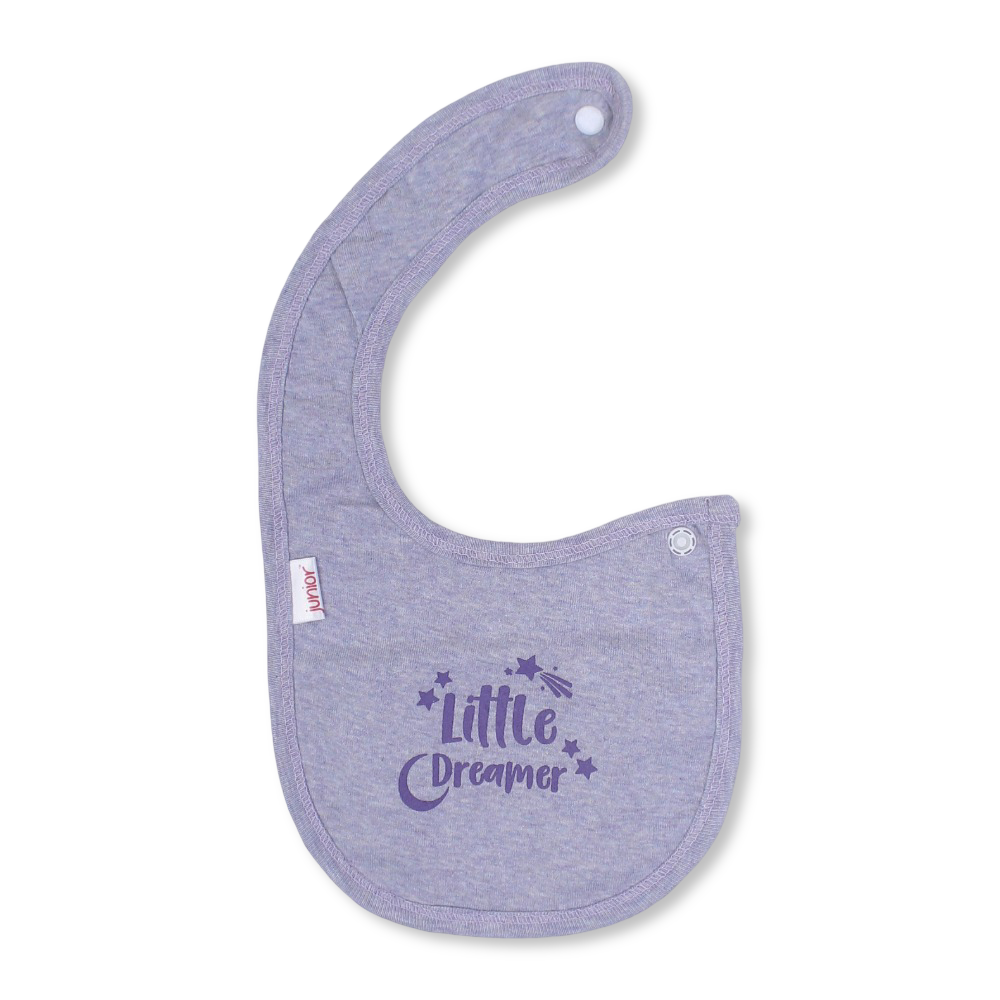 Cotton Baby Bib – Purple With Little Dreamer Print