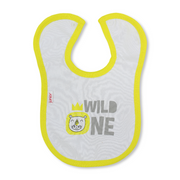 Cotton Baby Bib – Yellow & White with Wild One Print