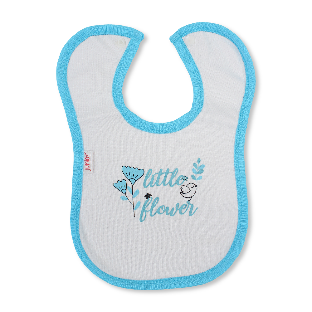 Cotton Baby Bib – Aqua & White with Little Flower Print