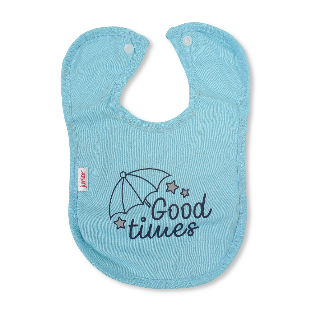 Cotton Baby Bib – Aqua with Good Times Print