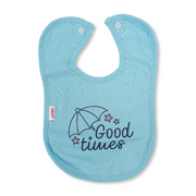 Cotton Baby Bib – Aqua with Good Times Print