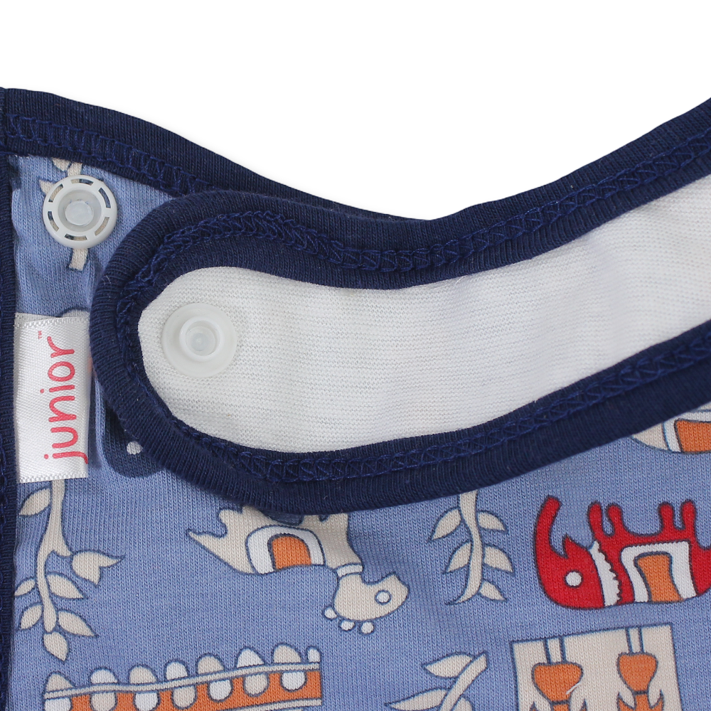 Cotton Baby Bib – Navy & Indigo with Horse and Elephant Print