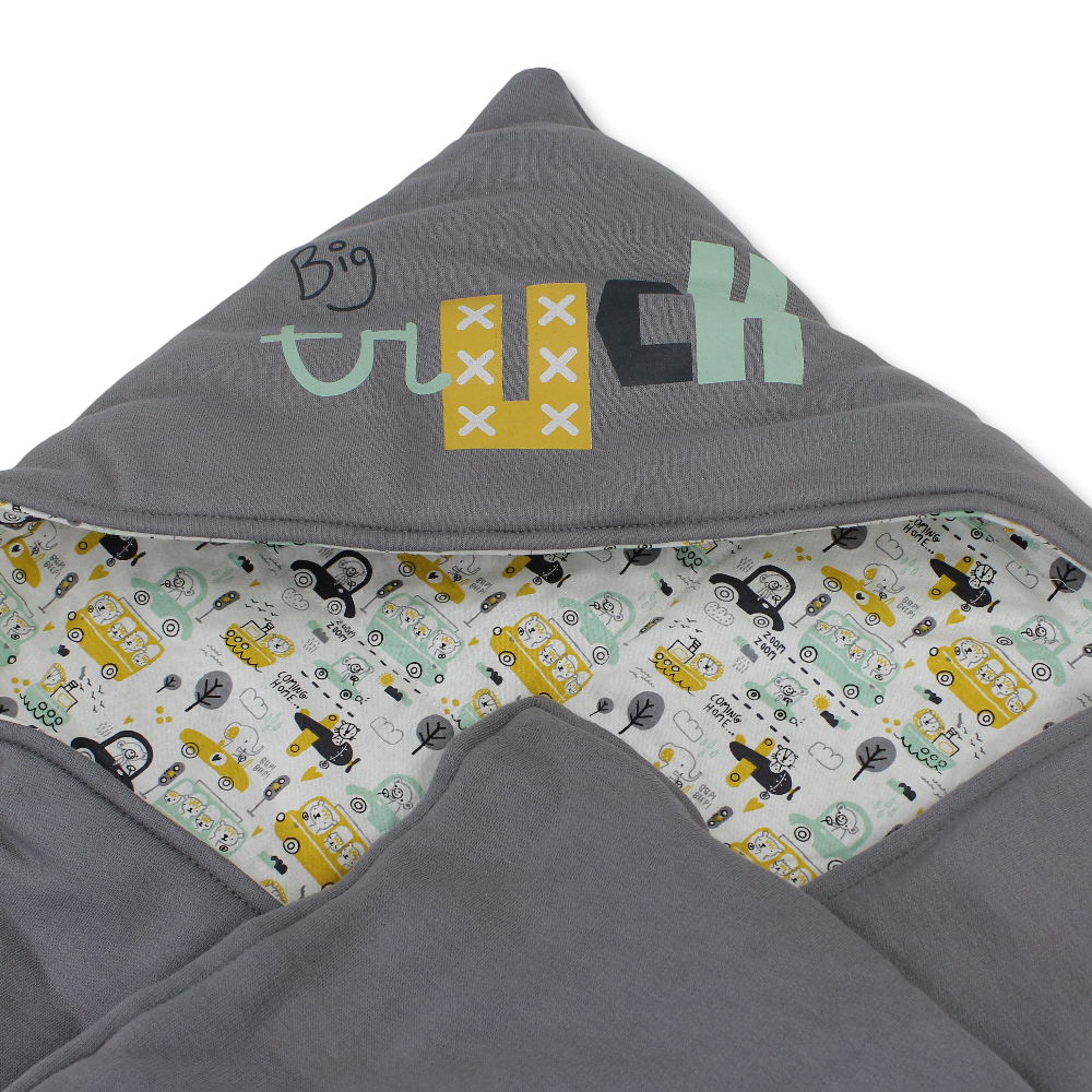 Baby Boys Cotton Baby Sleeping Bag – Grey with Vehicles Design