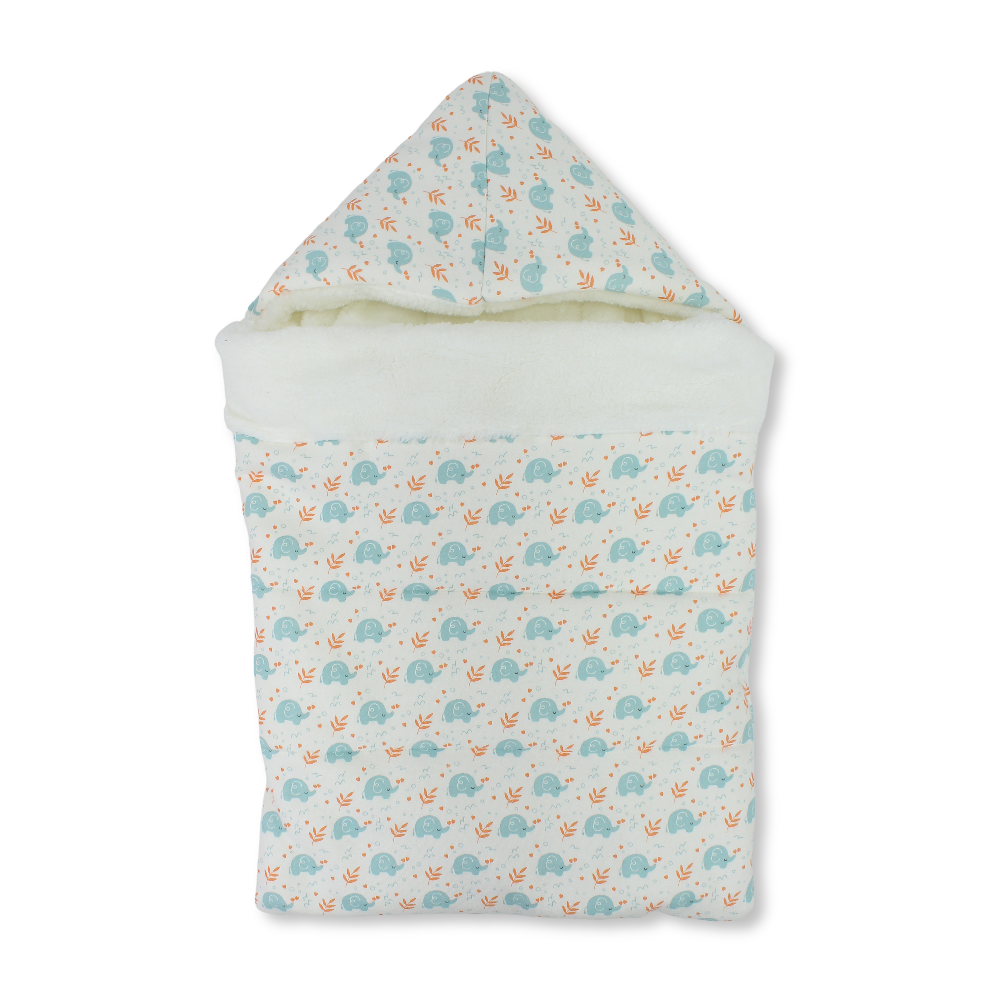 Unisex Baby Cotton Baby Sleeping Bag – Off-White with Elephants Print