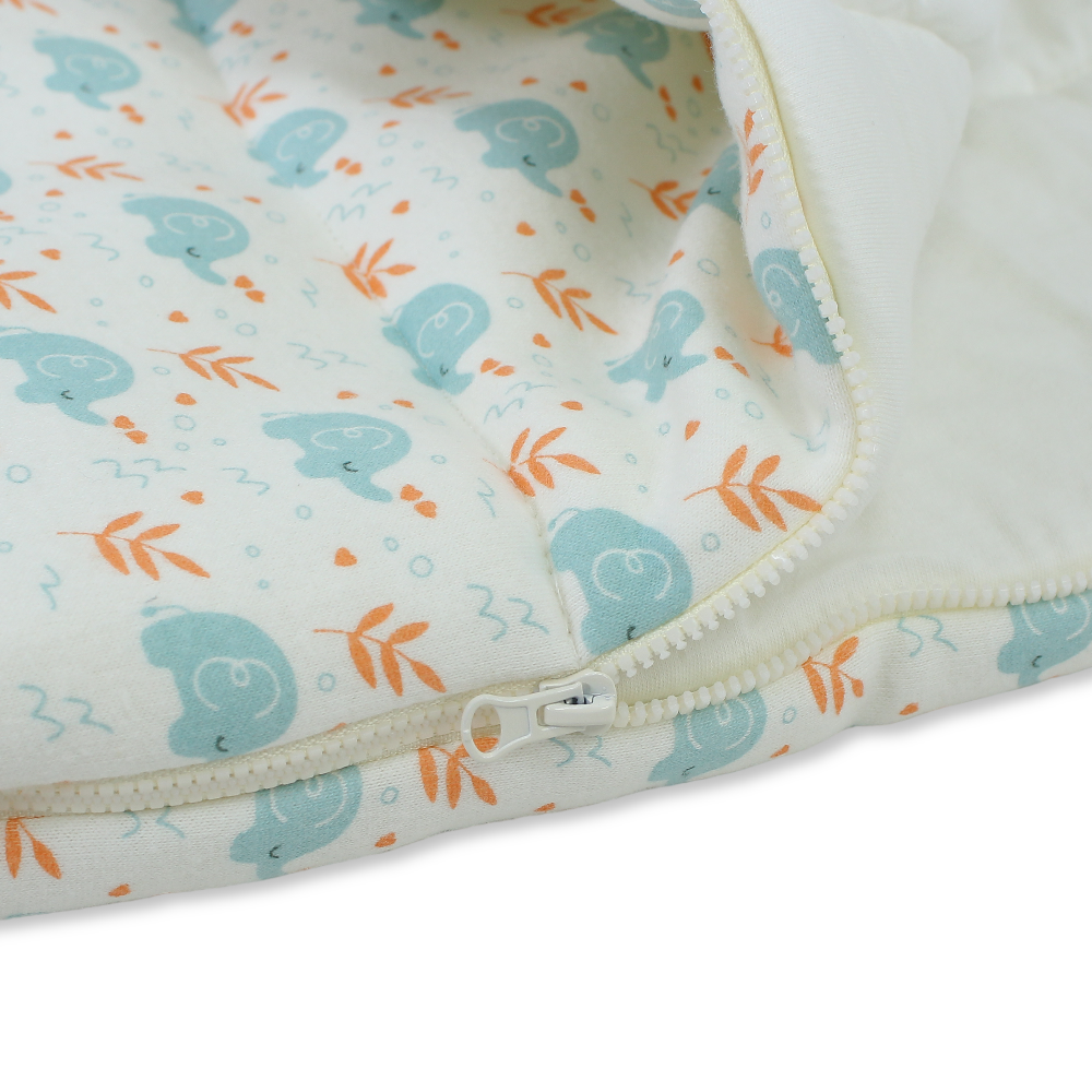 Unisex Baby Cotton Baby Sleeping Bag – Off-White with Elephants Print
