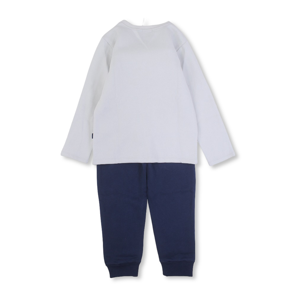 Boys Cotton Pajama Set – Grey/Navy with “Check Mate” Print