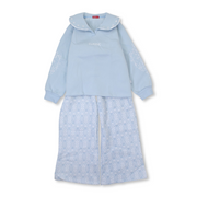 Girls Cotton Pajama Set – Baby Blue with Classic Print