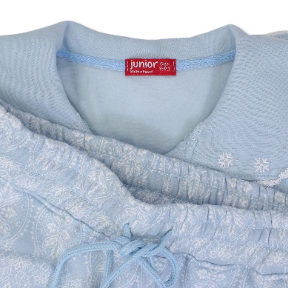 Girls Cotton Pajama Set – Baby Blue with Classic Print