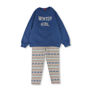 Girls Cotton Pajama Set – Indigo with “Winter Girl” Print