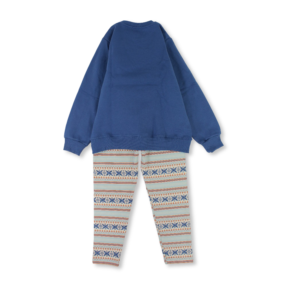 Girls Cotton Pajama Set – Indigo with “Winter Girl” Print