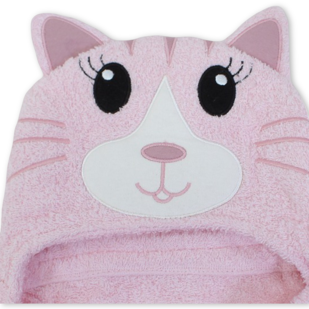 Cotton Baby Hooded Towel – Pink with Cat Design