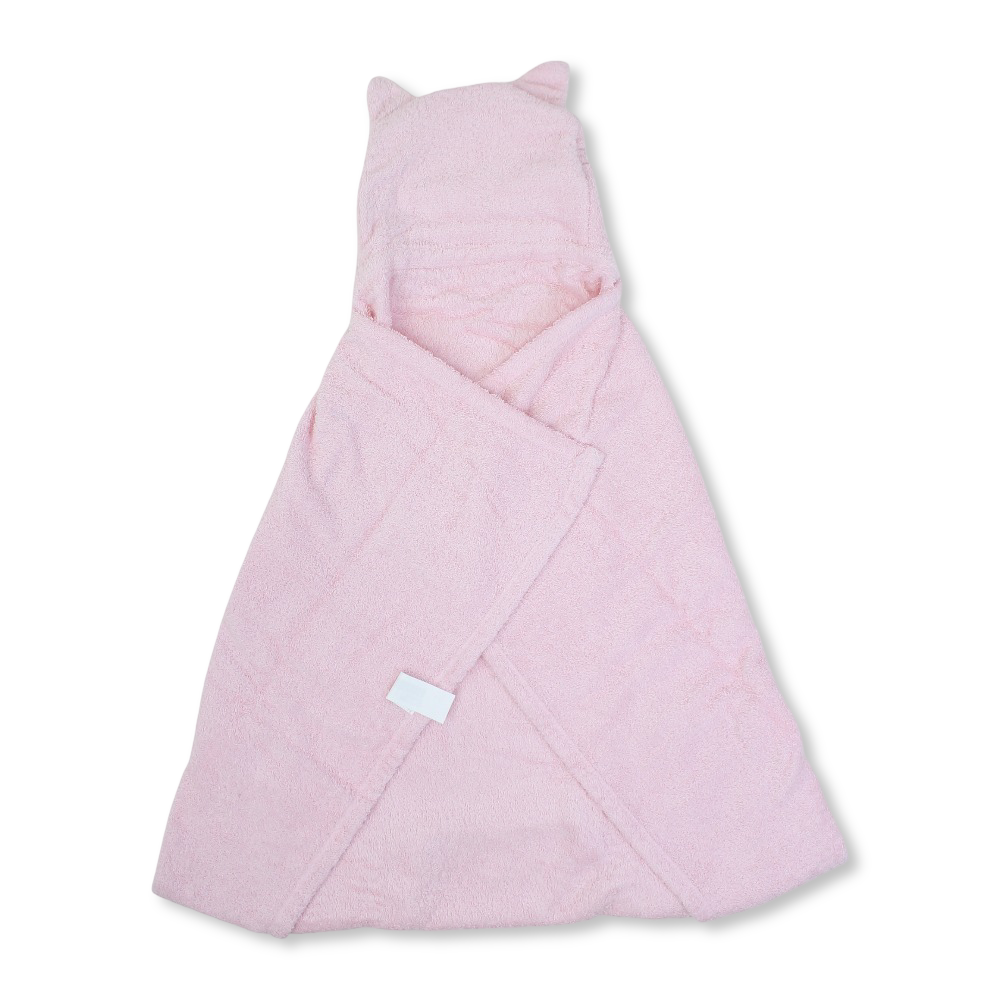 Cotton Baby Hooded Towel – Pink with Cat Design