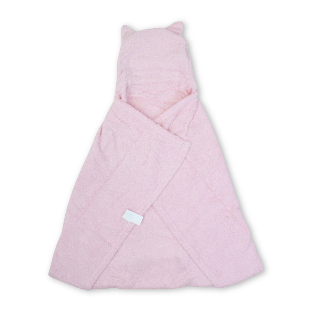 Cotton Baby Hooded Towel – Pink with Cat Design