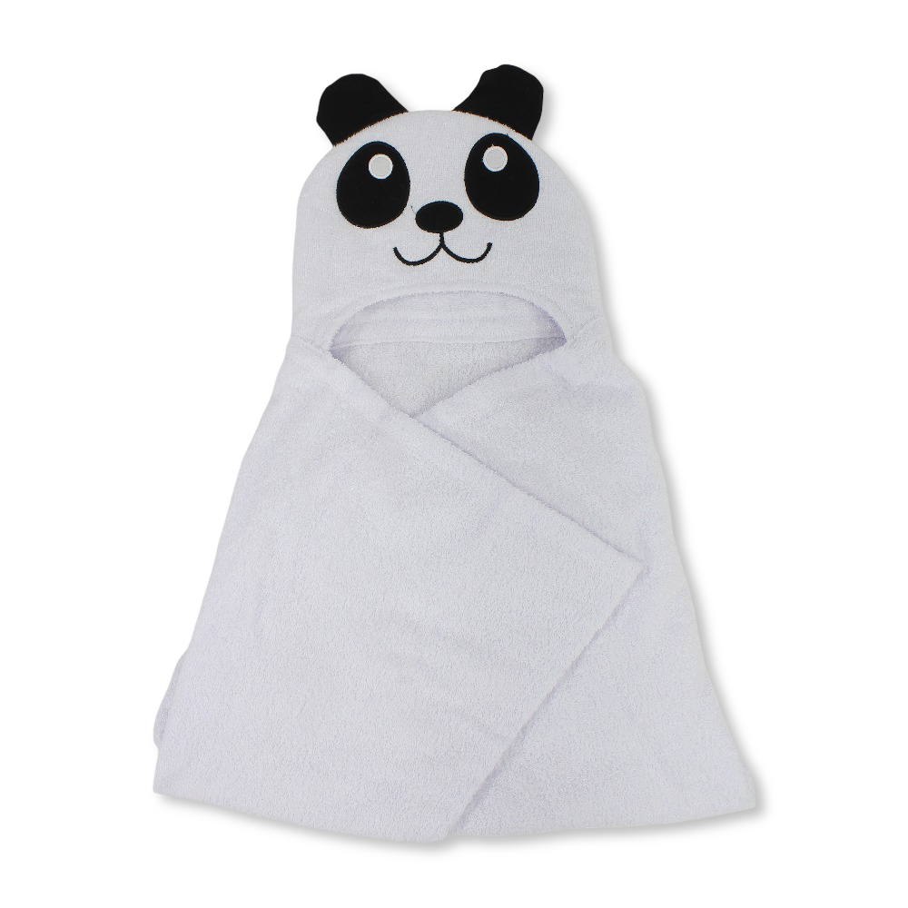 Cotton Baby Hooded Towel – White with Panda Design