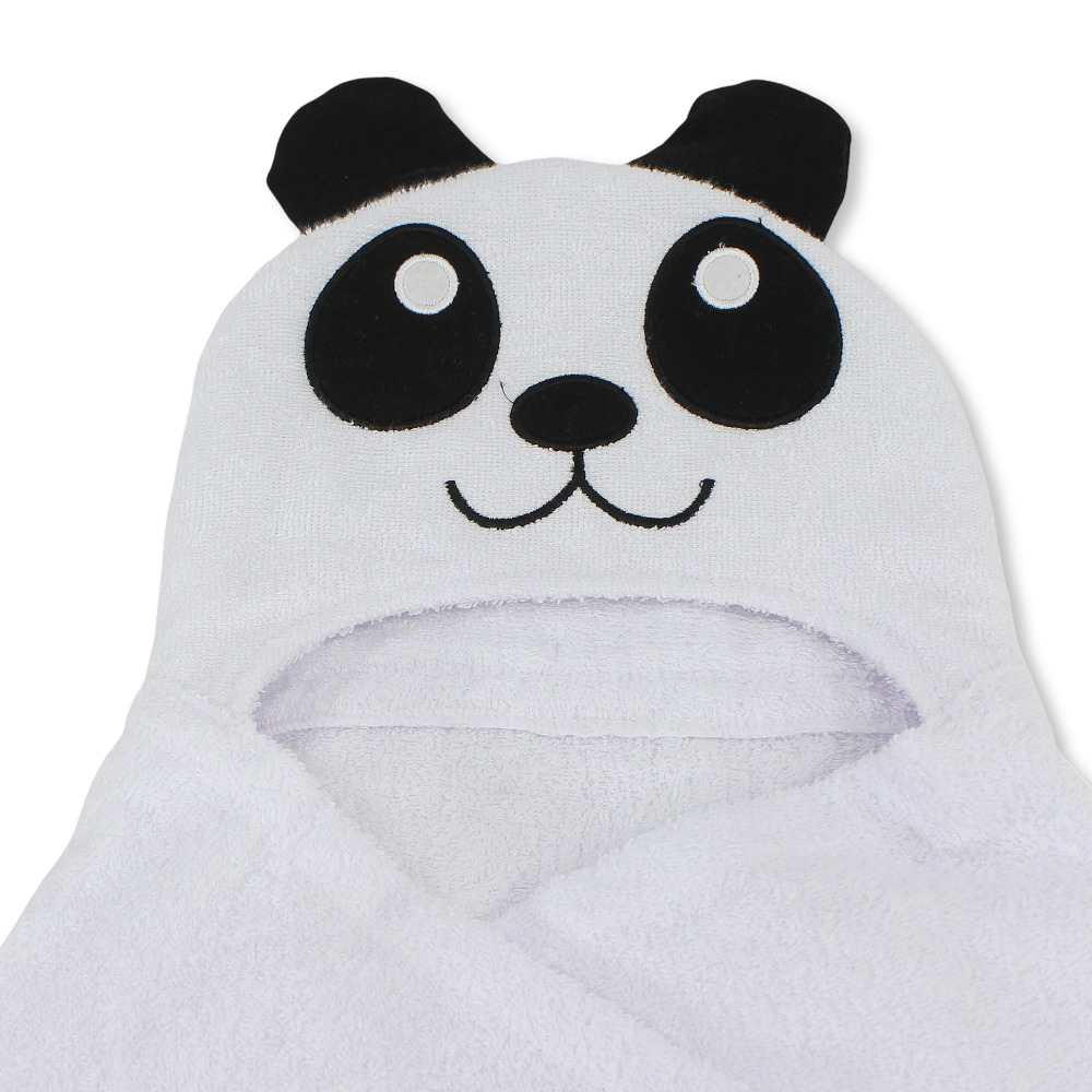 Cotton Baby Hooded Towel – White with Panda Design