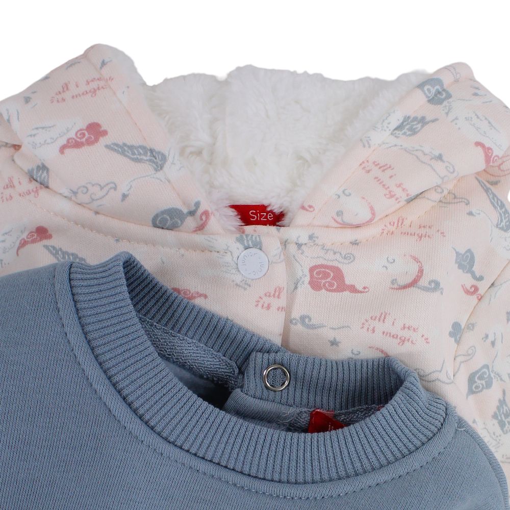 Baby Girls Cotton Baby Footie & Hoodie – Mint with Flamingo Design