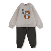 Boys Cotton Pajama Set  – Beige/Grey with Bear Print