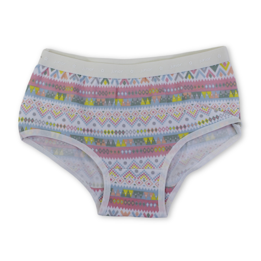 Girls Cotton Pantie – Off-White with Decorative Shapes Print - Clothing - Junior