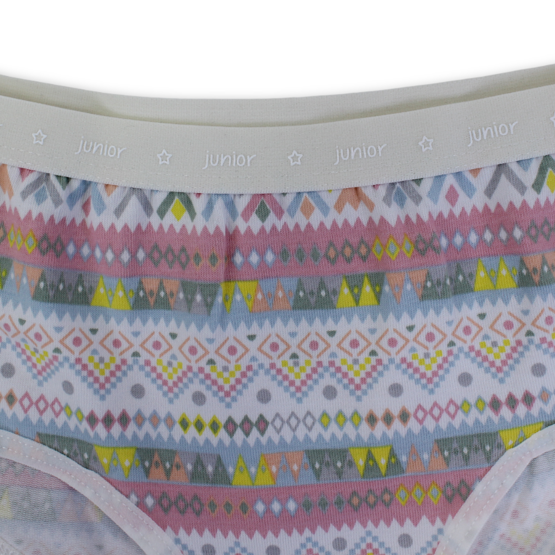 Girls Cotton Pantie – Off-White with Decorative Shapes Print