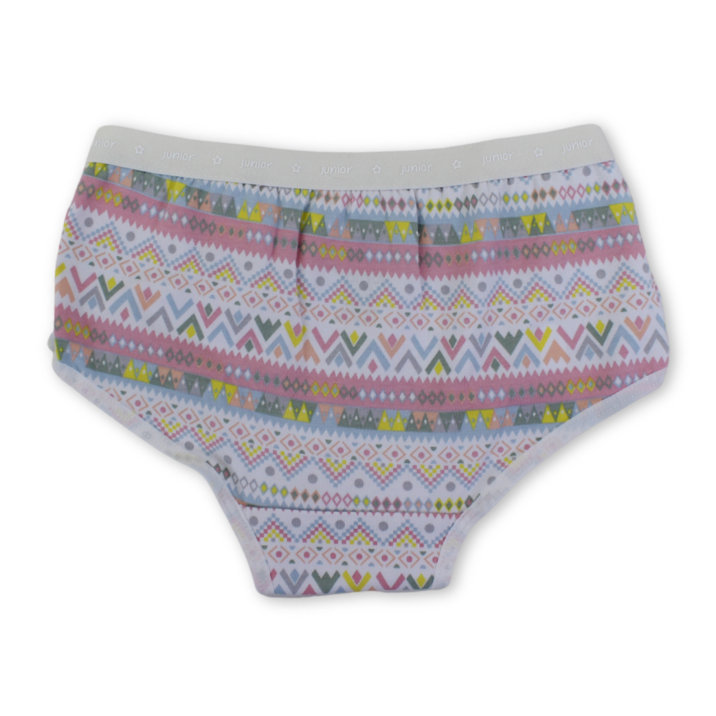 Girls Cotton Pantie – Off-White with Decorative Shapes Print