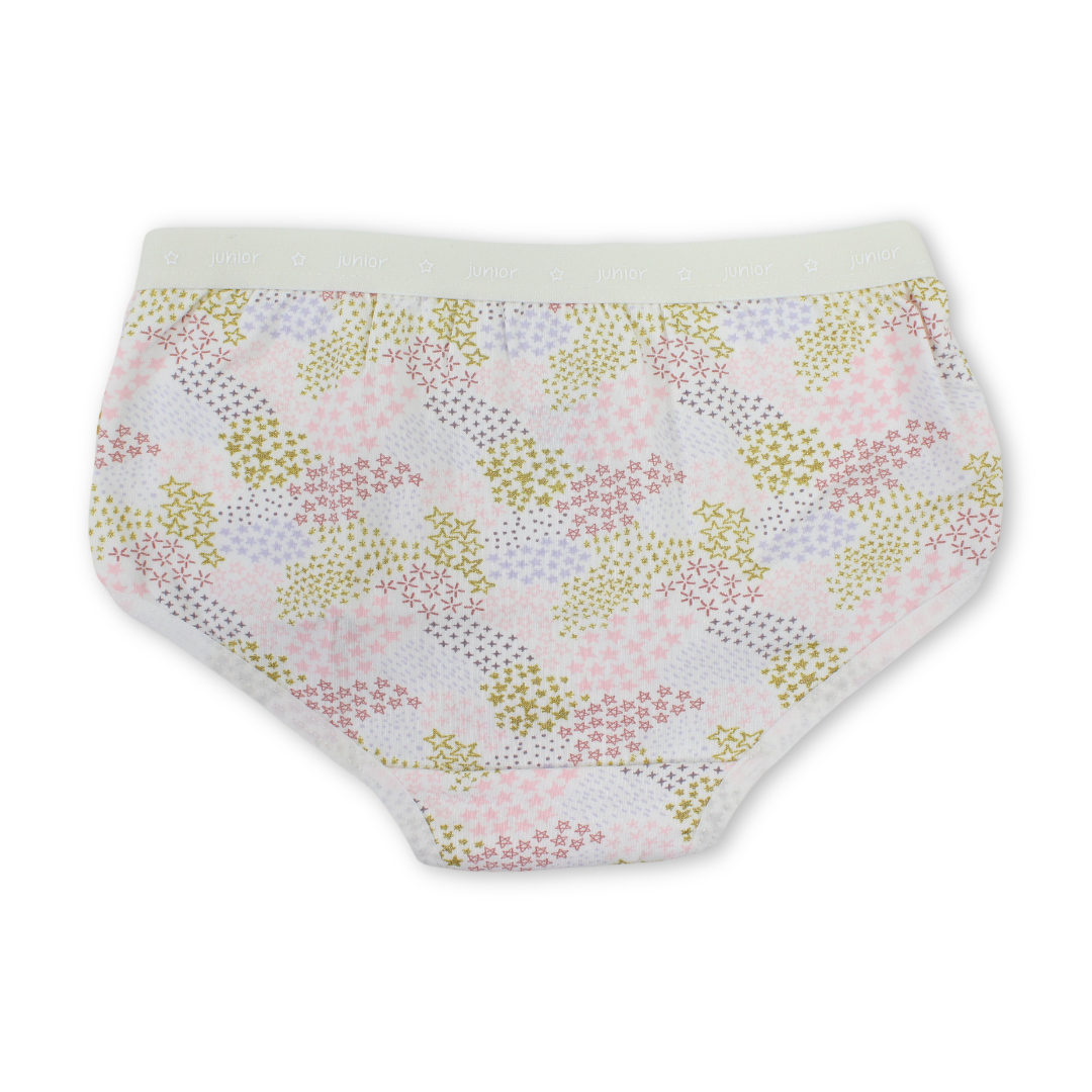 Girls Cotton Panties – Off-White with Stars Print
