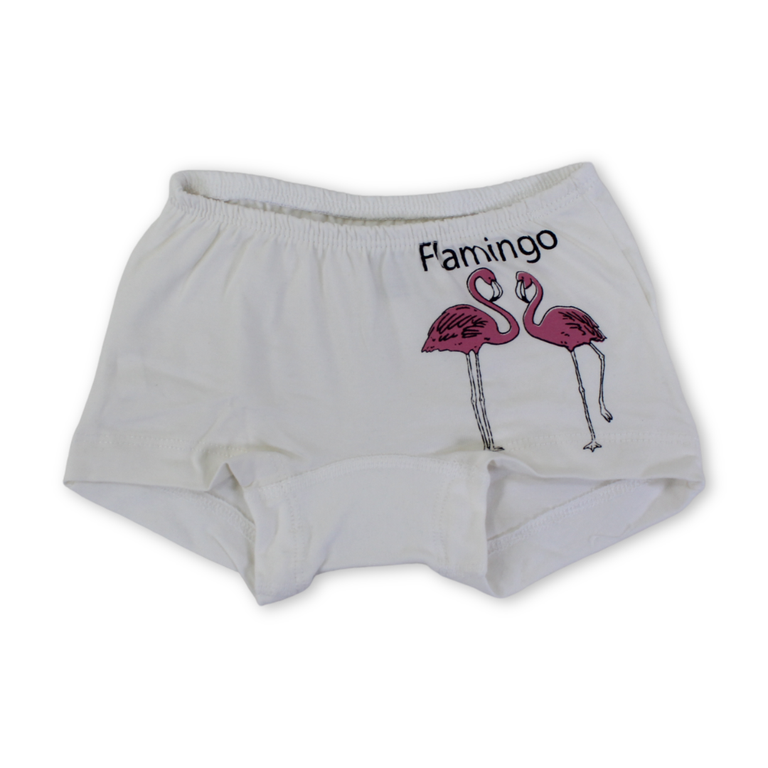 Girls Cotton Pantie – Off-White with Flamingo Print - Clothing - Junior