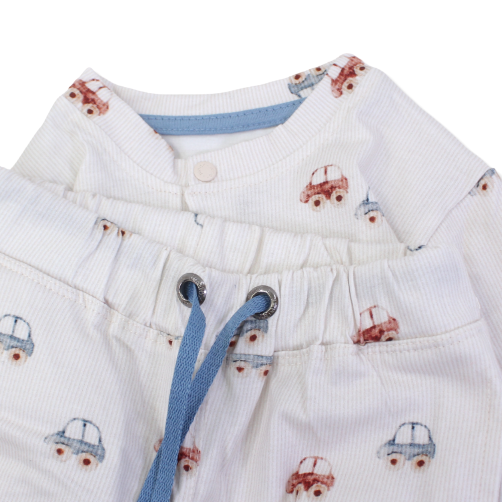 Boys Cotton Pajama – Off-White with Cars Print