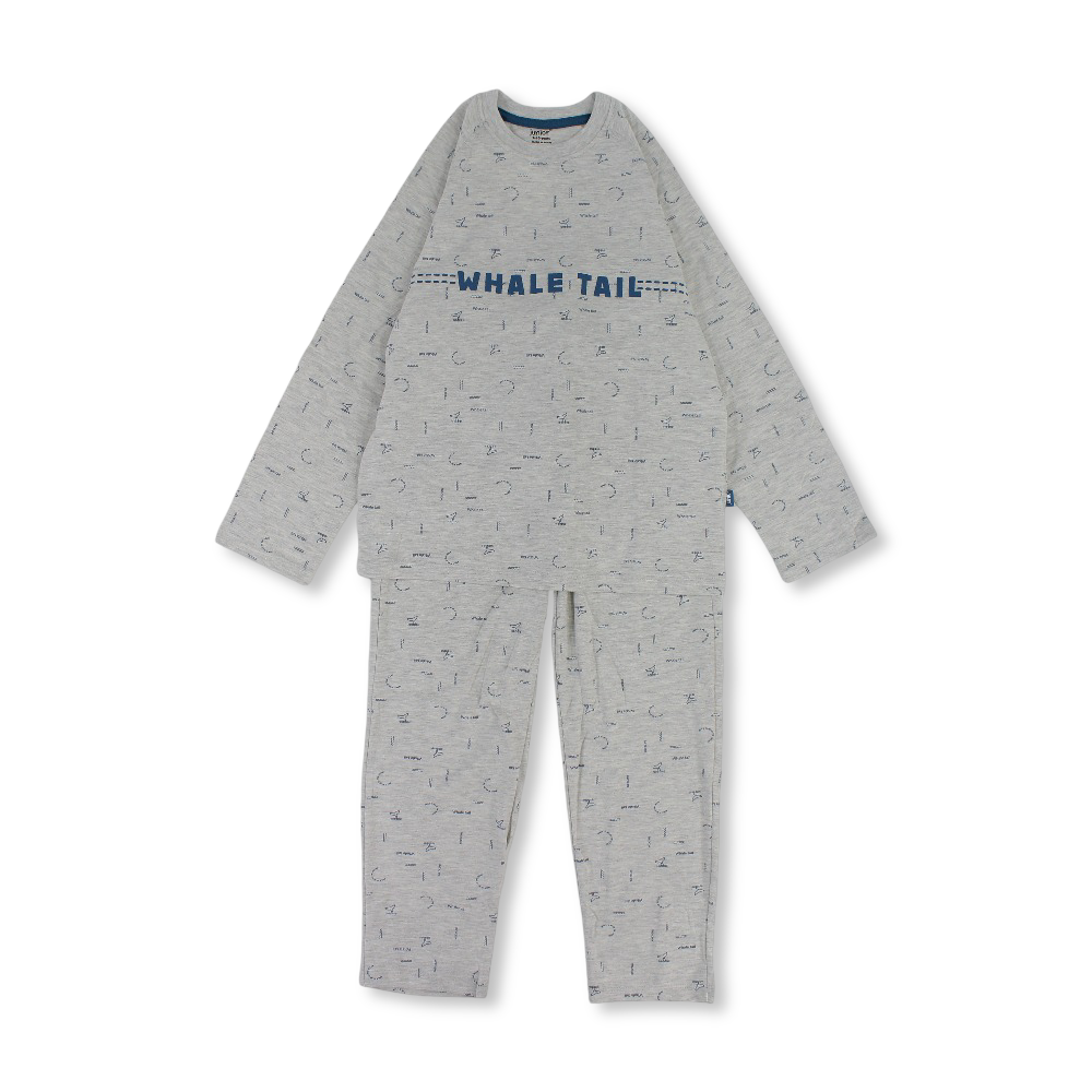 Boys Cotton Pajama – Grey with "Whale Tail" Design