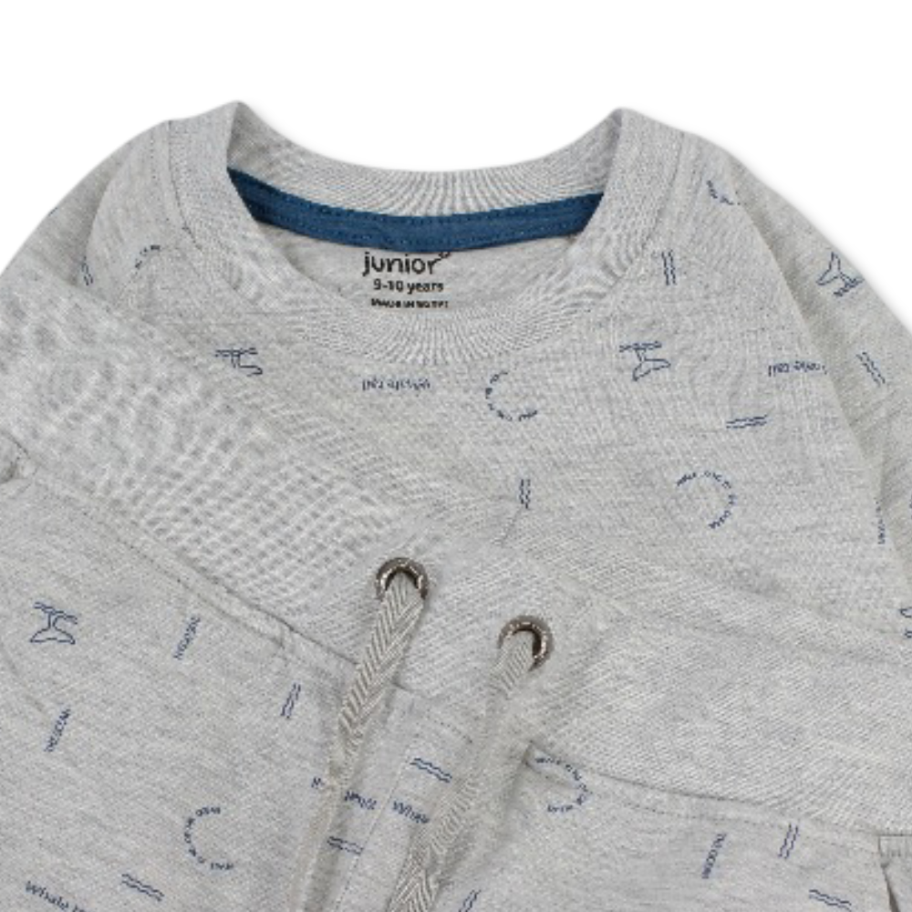 Boys Cotton Pajama – Grey with "Whale Tail" Design