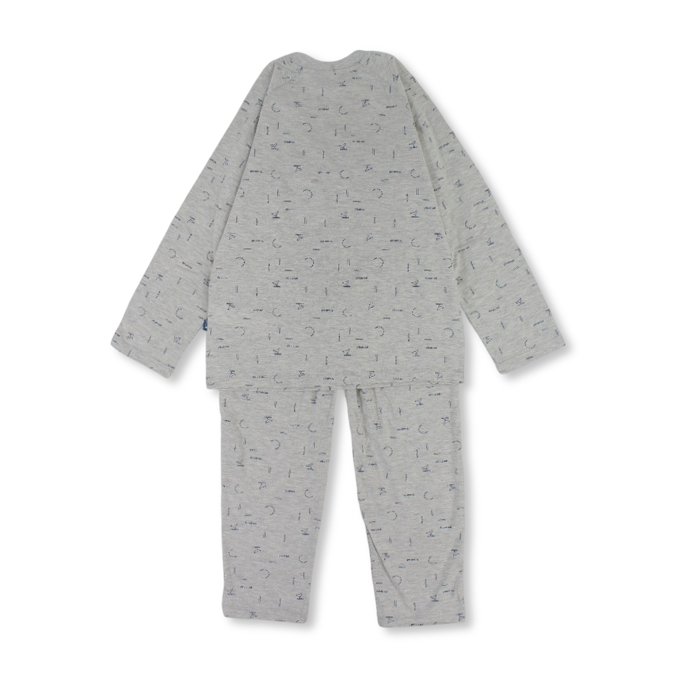 Boys Cotton Pajama – Grey with "Whale Tail" Design