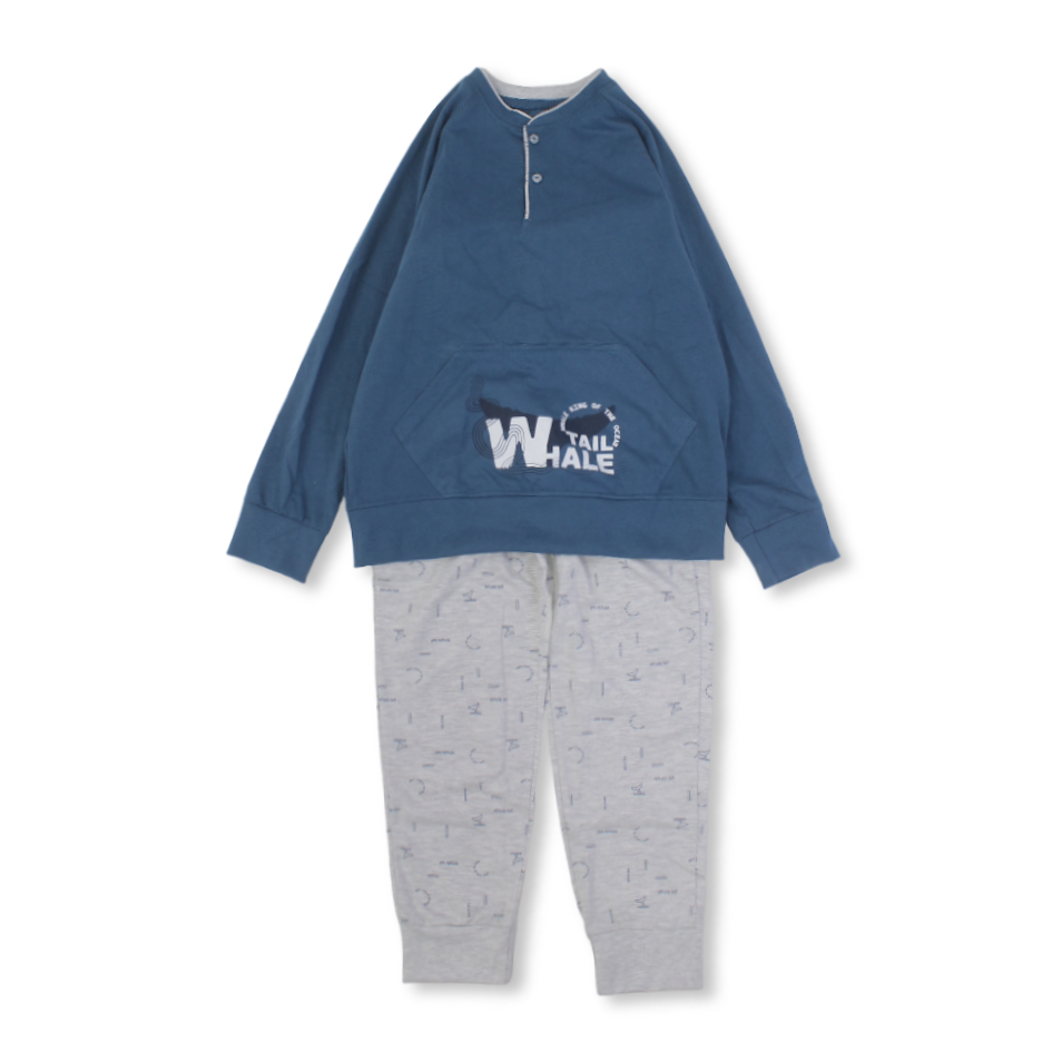 Boys Cotton Pajama – Indigo with "Whale Tail" Design