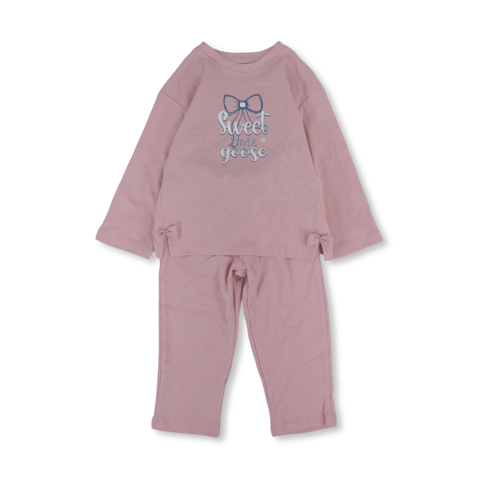Girls Cotton Pajama – Pink with "Sweet LittLe Goose" Design