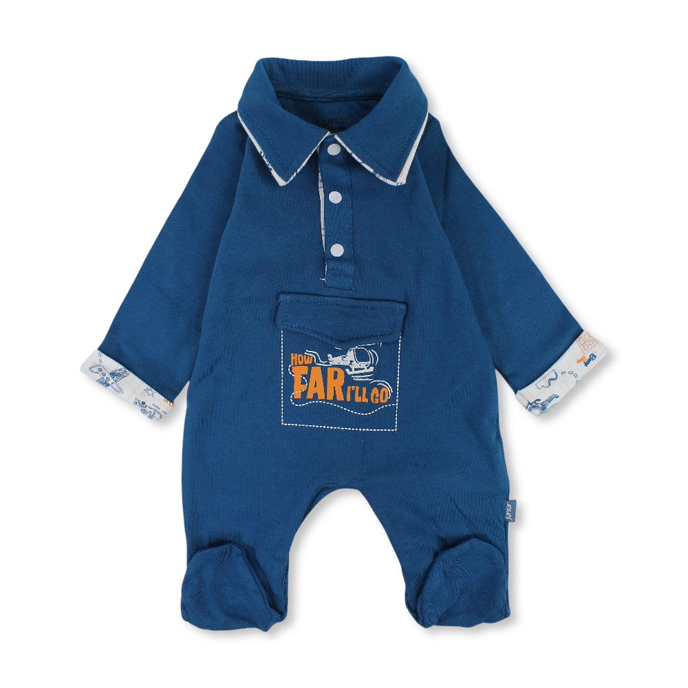 Baby Boys Cotton Baby Footie – Janzary with "How FAR I’LLGO" Design - Clothing - Junior