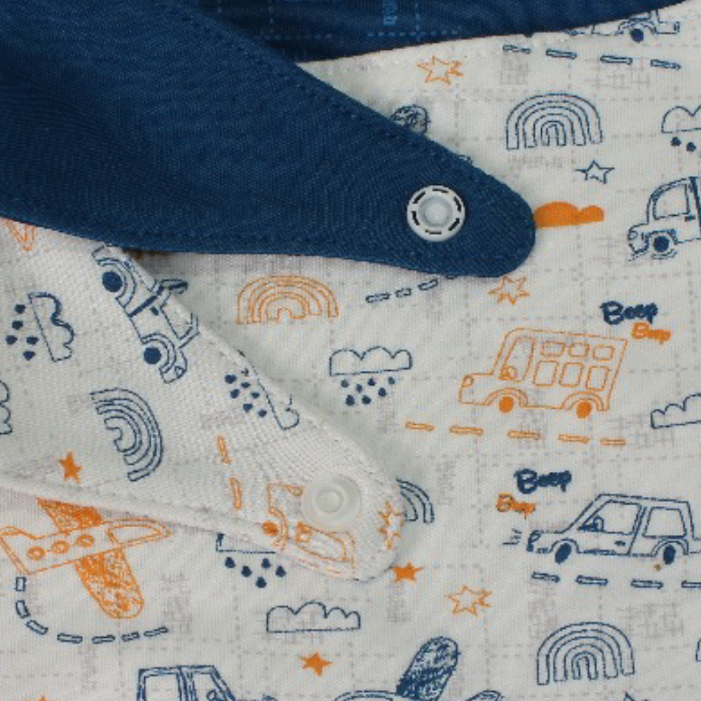 Cotton Bib – Salmon + Off-White with "Beep" Print