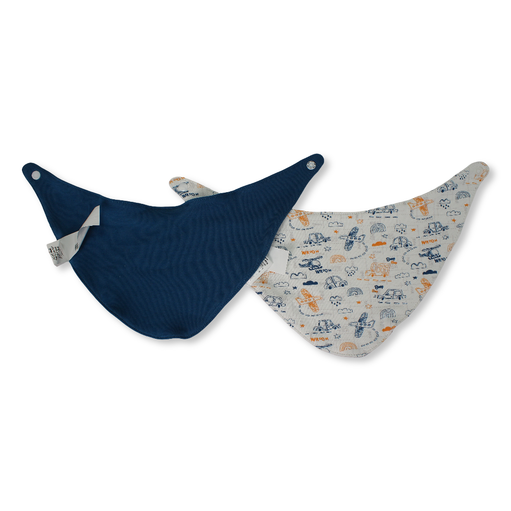 Cotton Bib – Salmon + Off-White with "Beep" Print